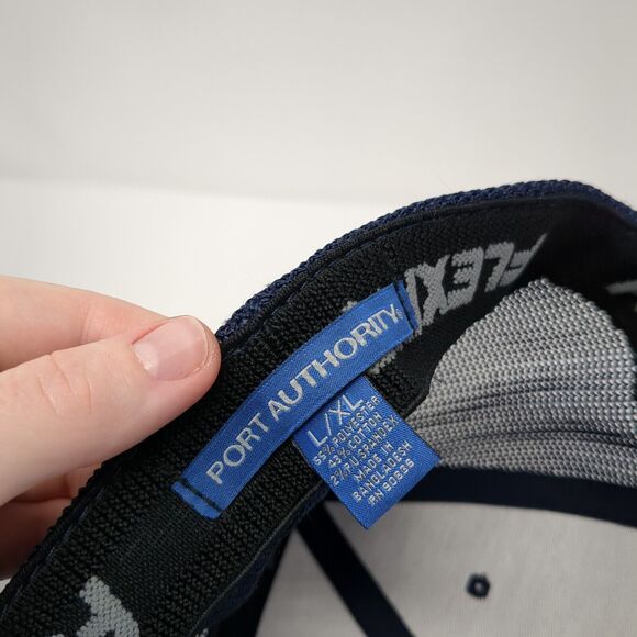 Port Authority Fitted Trucker Hat Blue L/XL Flexfit Mesh Back 6 Panel Blank - Picture 8 of 8